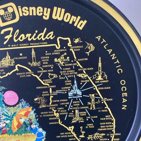 Vintage Walt Disney World Florida Souvenir Metal Tray - Gulf of Mexico - Picture 3 of 6